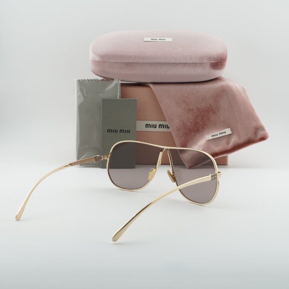 Miu Miu MUA56S 5AK20I Sunglasses Gold Geometric Frame, Purple Brown Lenses